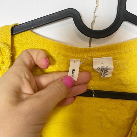 Anthropologie Moth Yellow Cardigan Sweater S Long Sleeve Knit Button Embroidered - Picture 3 of 8